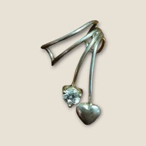 Avon Sterling Silver Vintage Heart & CZ Ear Cuff Jewelry 925
